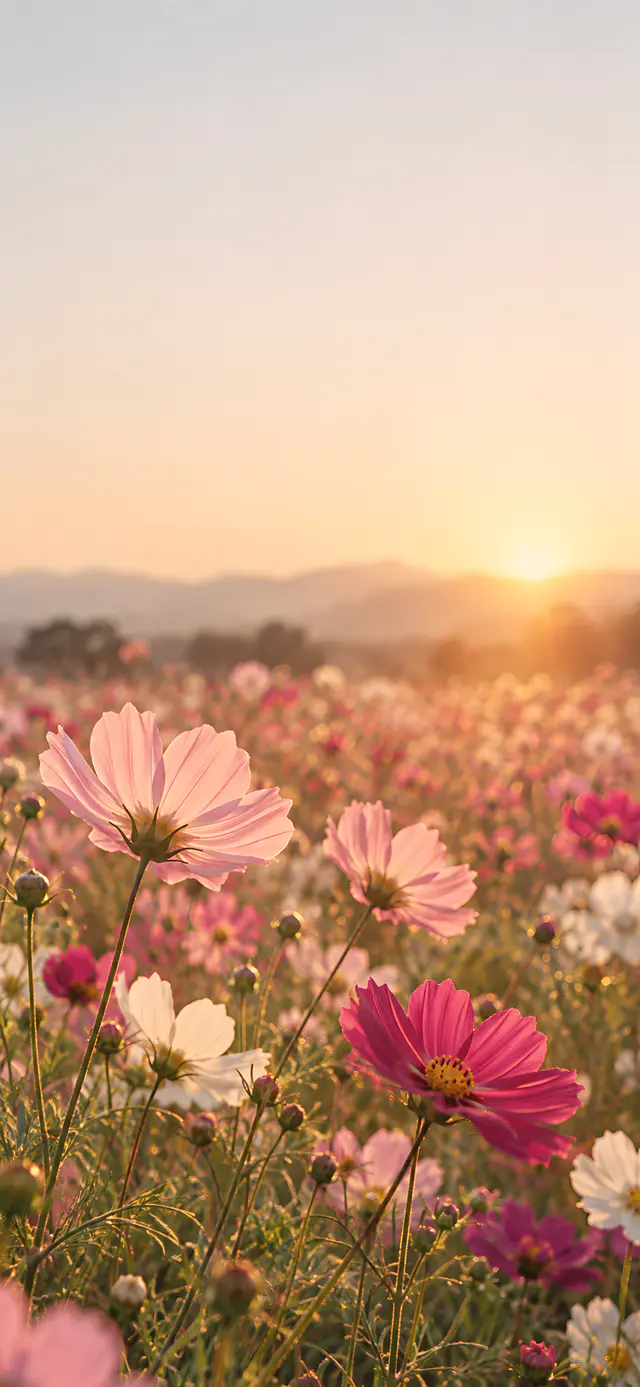 Cosmos Field at Golden Hour